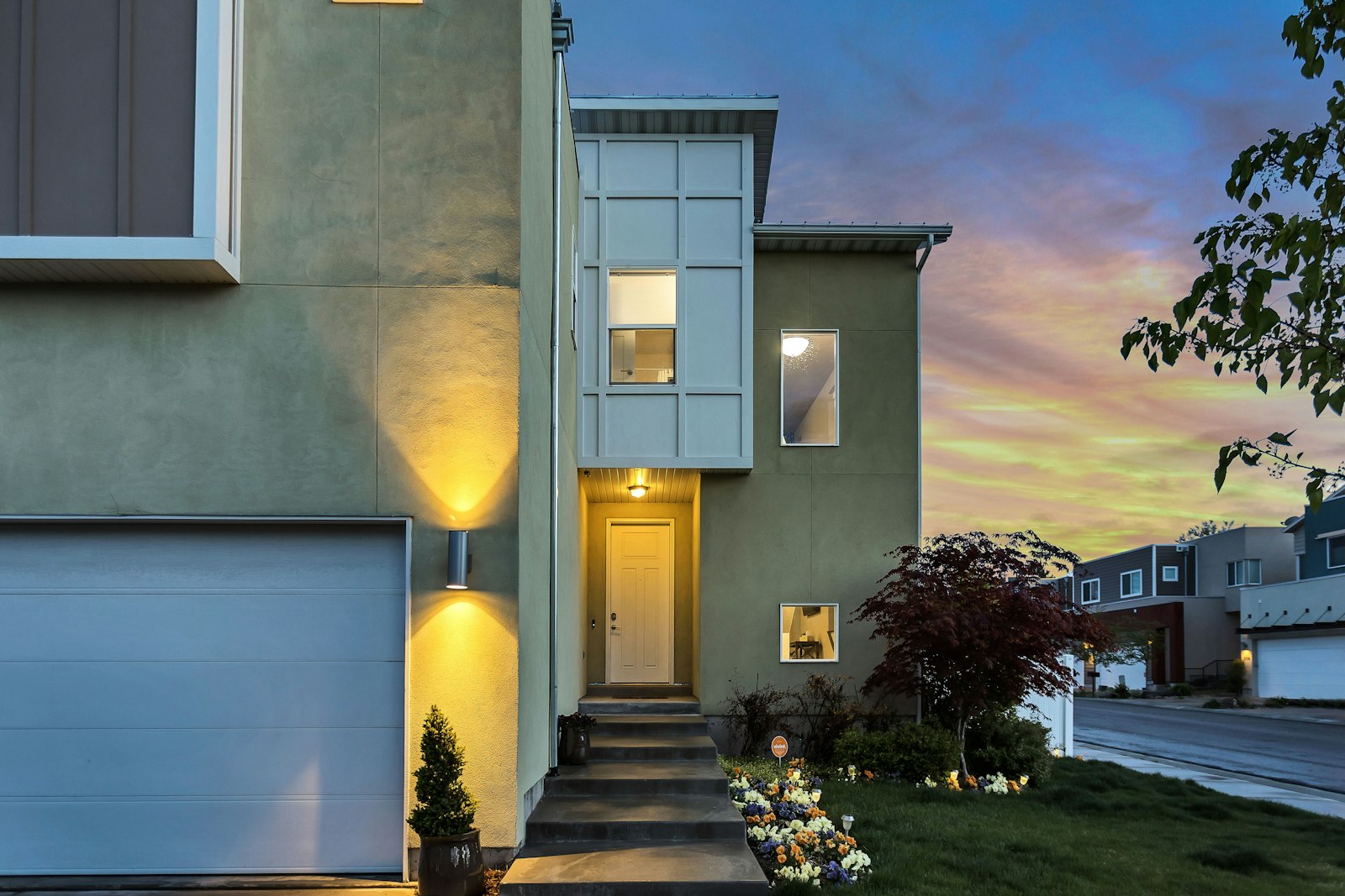 Modern home at dusk